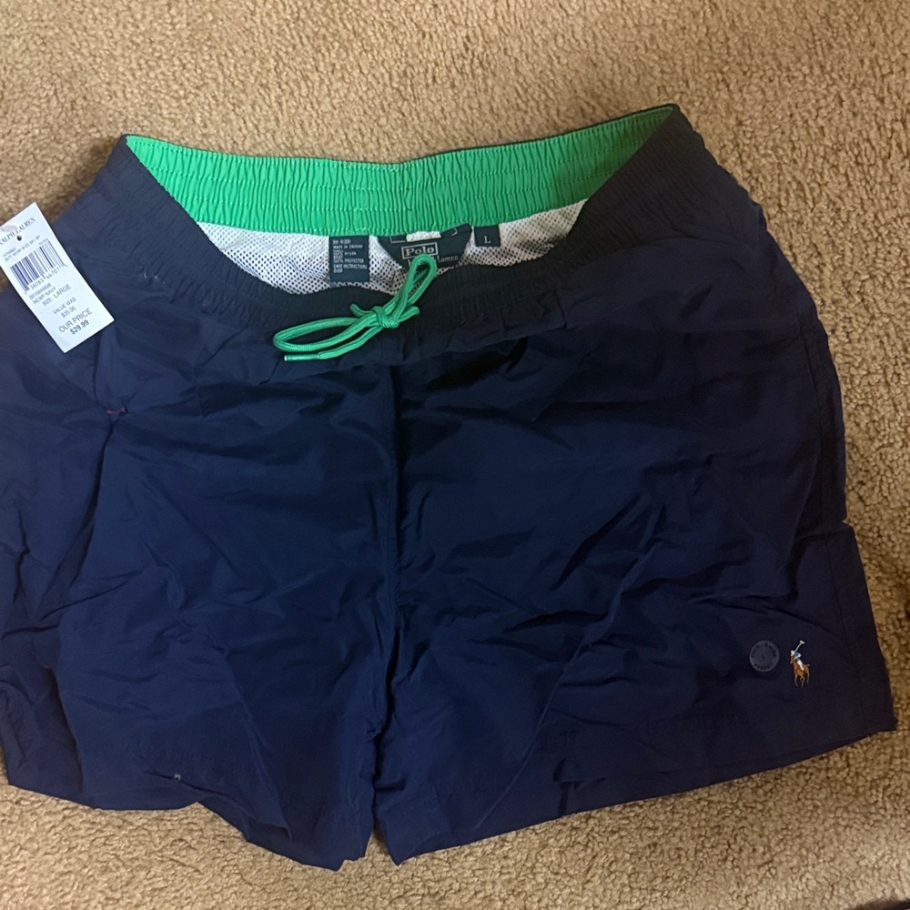 Polo by Ralph Lauren Dark Blue Swim Trunks with Green Accents
